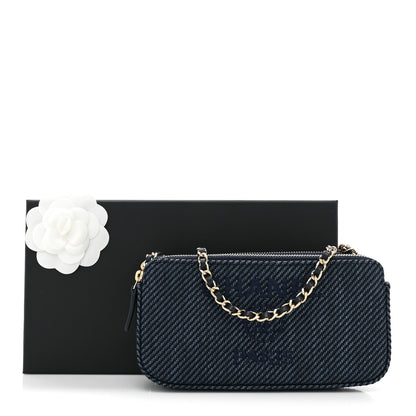 Chanel Lurex Straw Small Deauville Clutch With Chain Blue 3 of 13