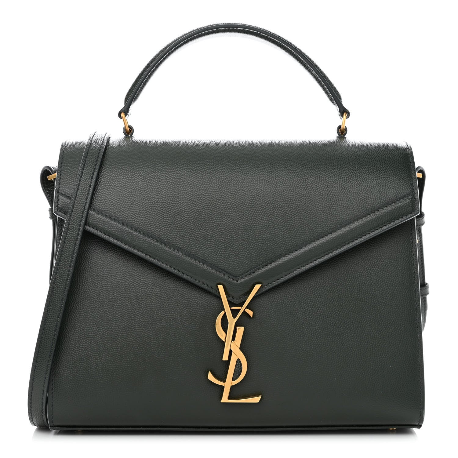 Saint Laurent Grain de Poudre Medium Classic Monogram Cassandra Top Handle Dark Green 1 of 12