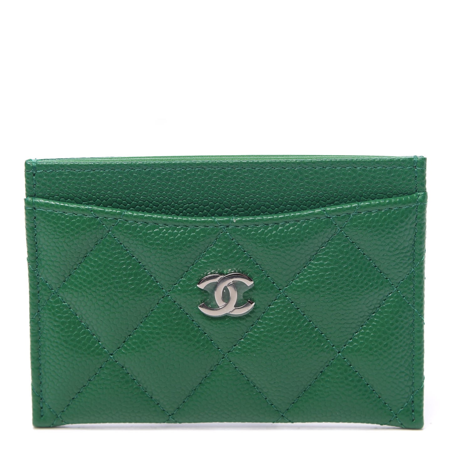 Caviar Quilted Card Holder Green