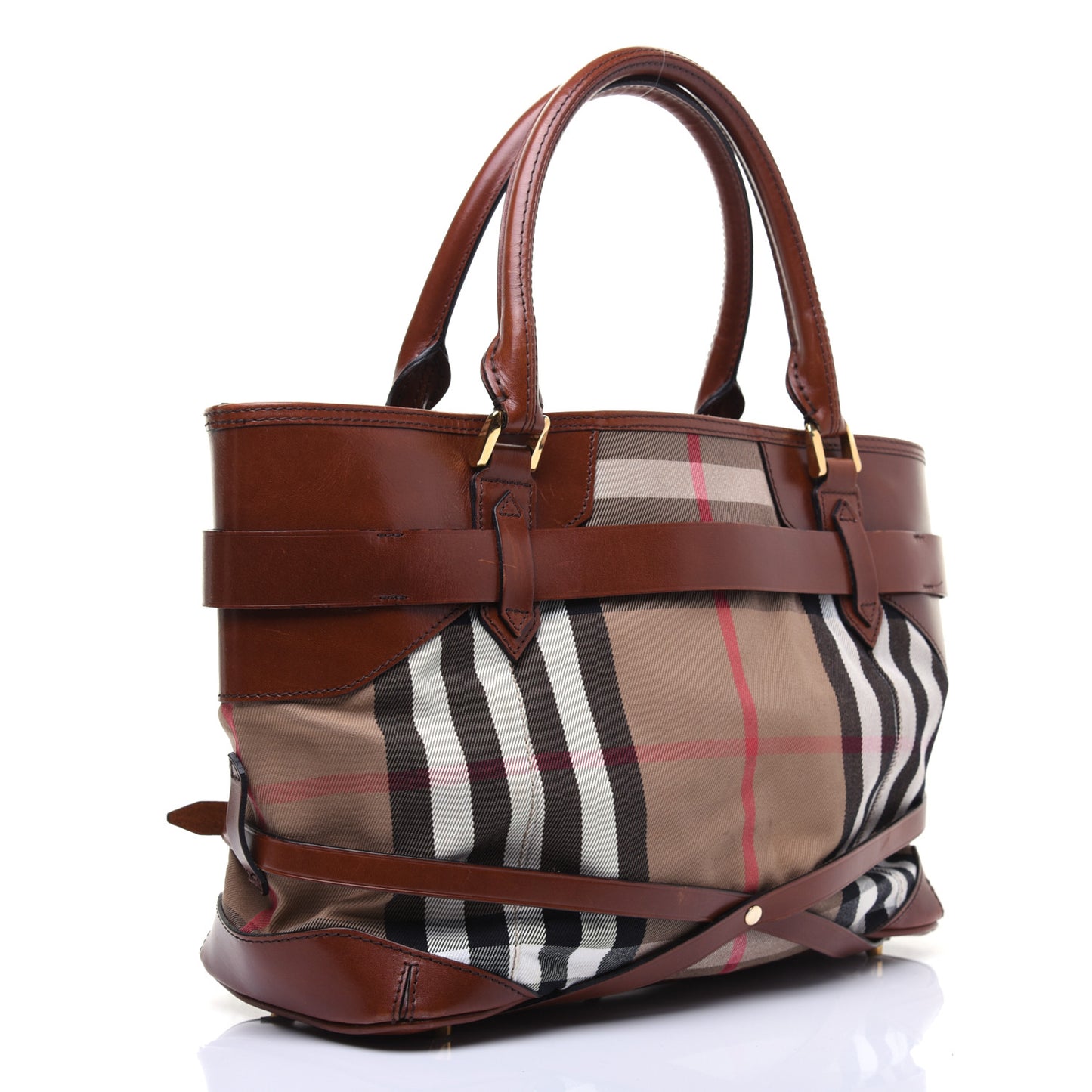 House Check Bridle Calfskin Medium Lynher Tote Dark Tan