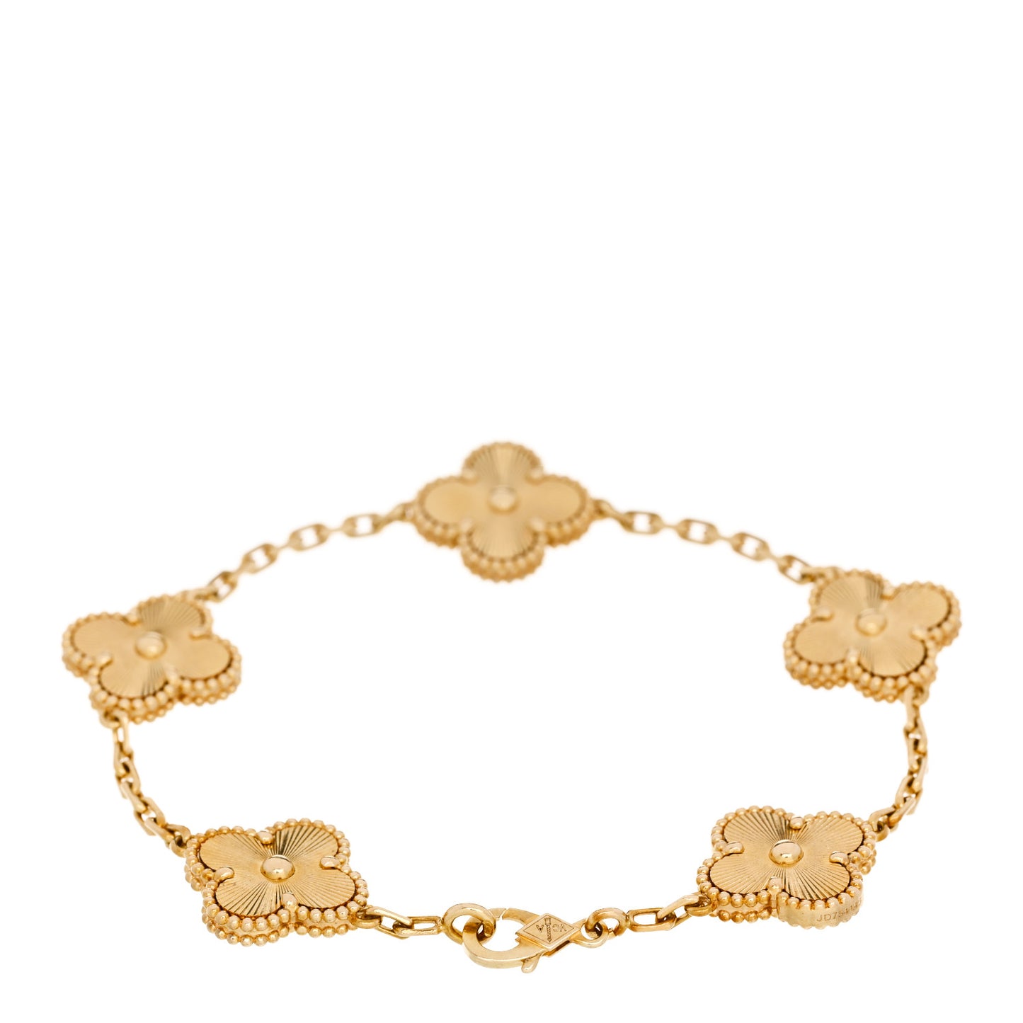 18K Yellow Gold 5 Motifs Guilloche Vintage Alhambra Bracelet