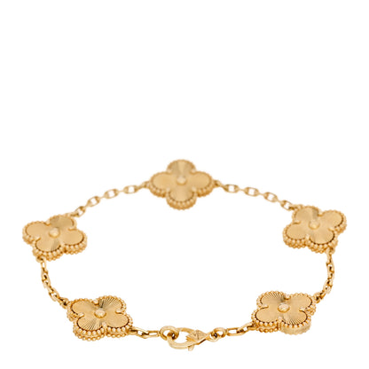 Van Cleef & Arpels 18K Yellow Gold 5 Motifs Guilloche Vintage Alhambra Bracelet 2 of 5
