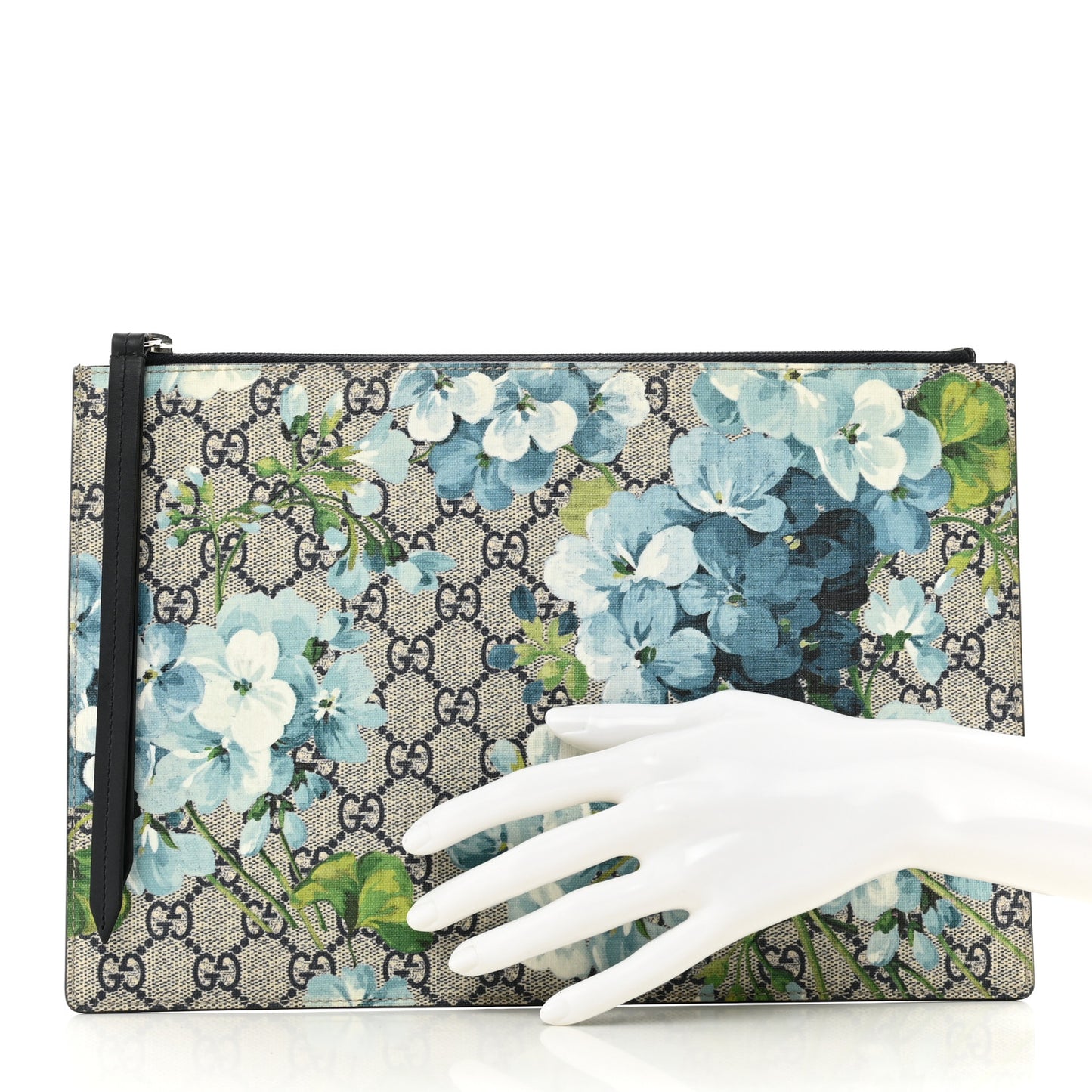 GG Supreme Monogram Blooms Large Zip Pouch Blue