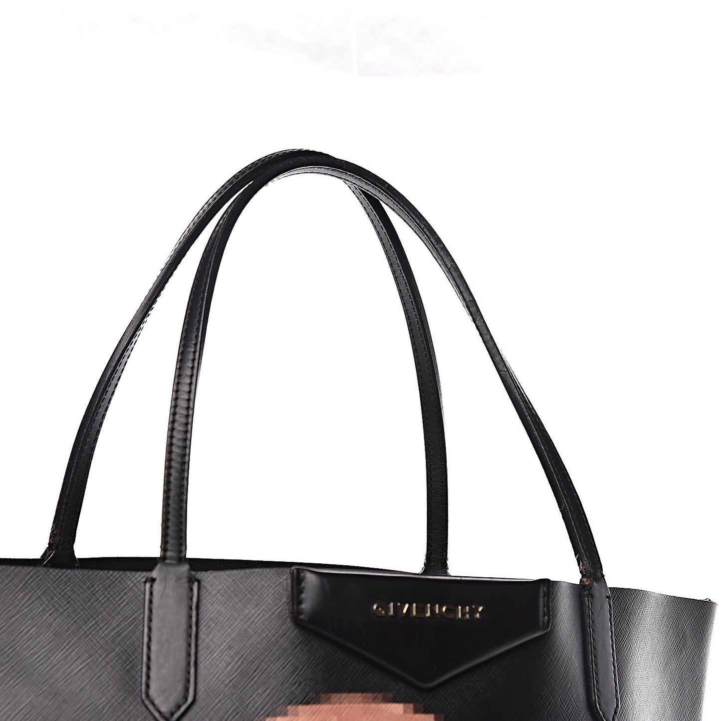 Textured Coated Canvas Pixel Madonna Print Medium Antigona Tote Black