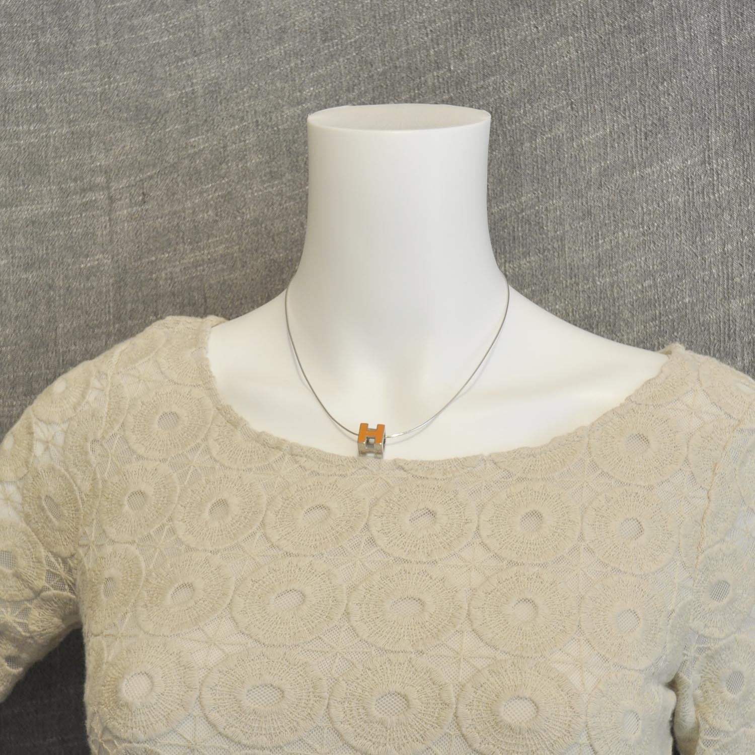 Hermes Cage d H Necklace Silver and Orange 2 of 6