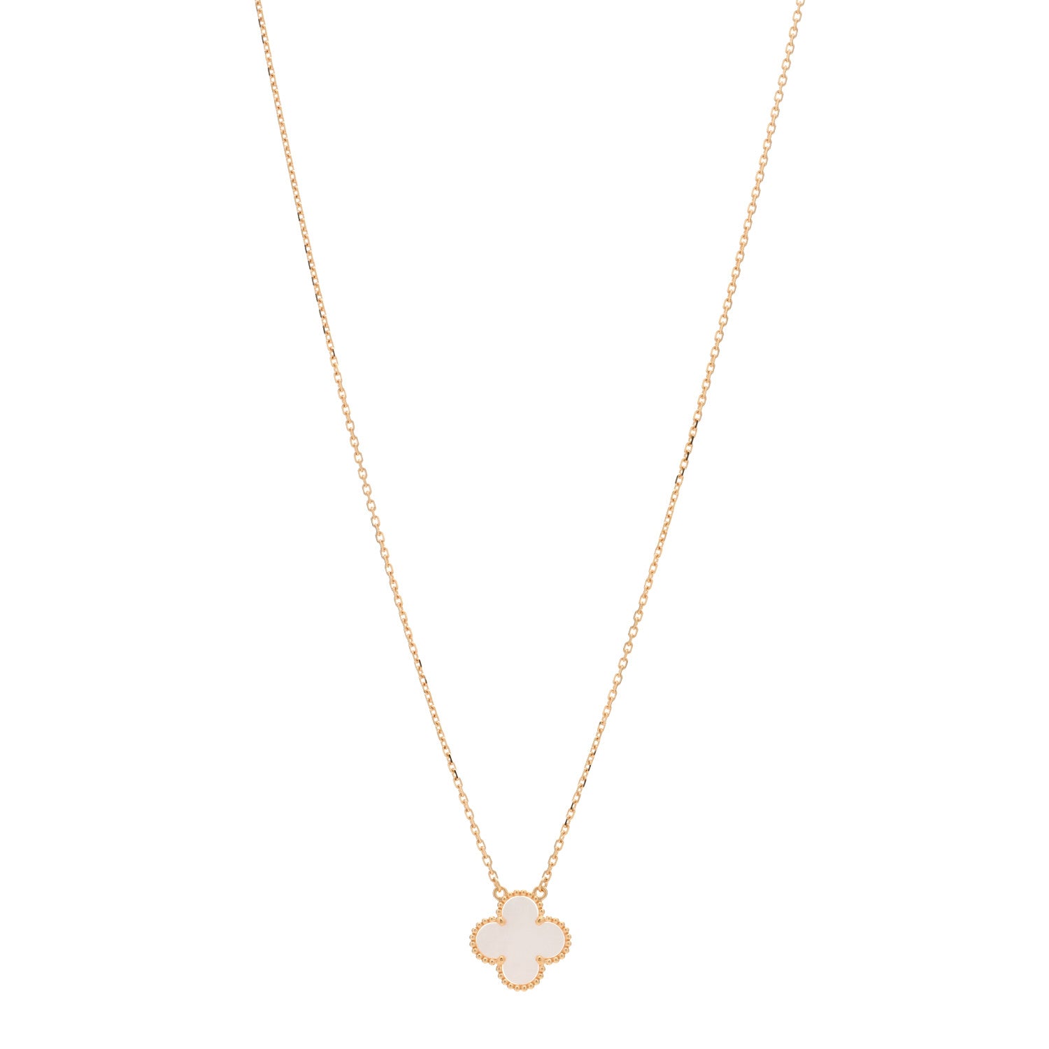 Van Cleef & Arpels 18K Yellow Gold Mother of Pearl Vintage Alhambra Pendant Necklace 1 of 5