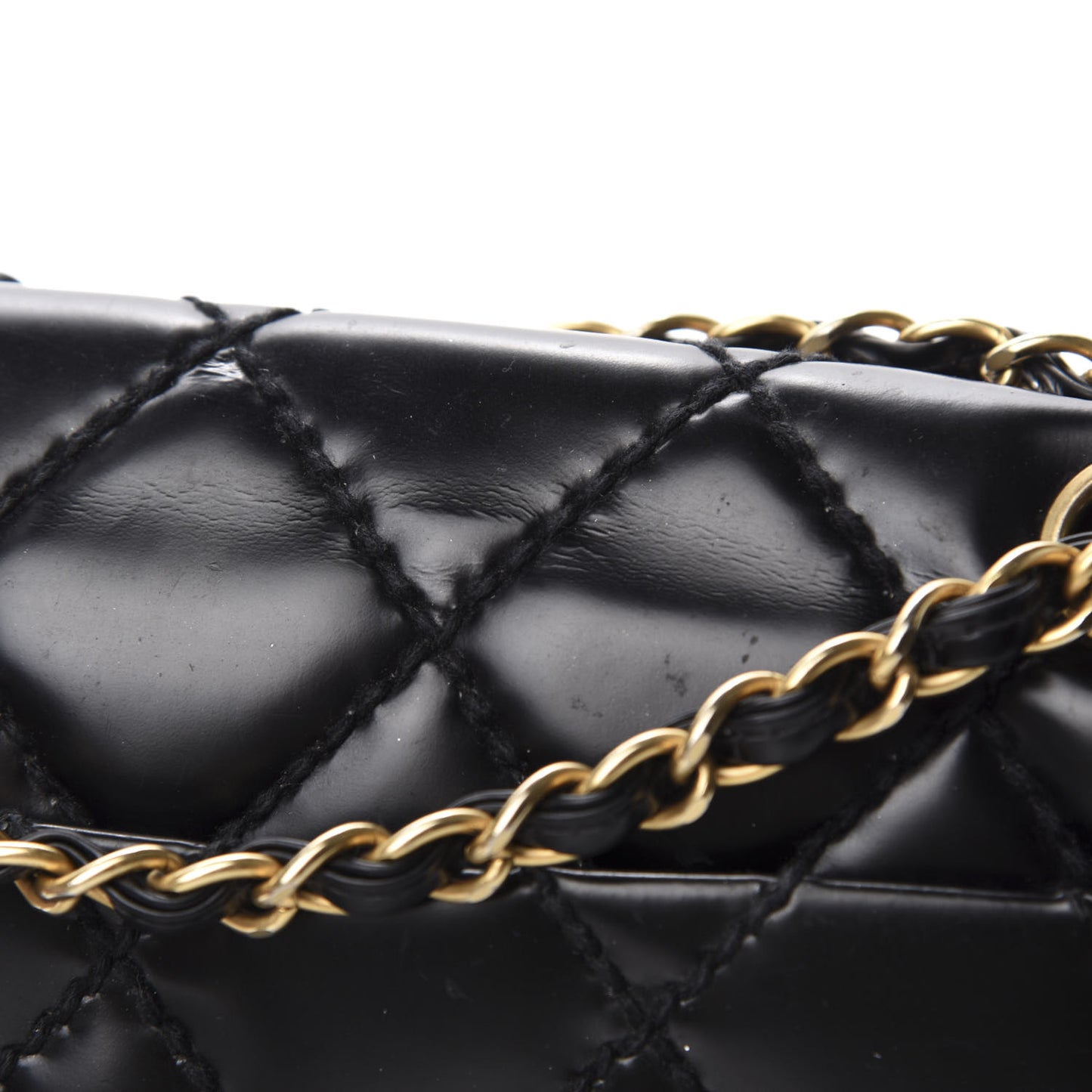 Glazed Calfskin Quilted Medium Single Flap Black