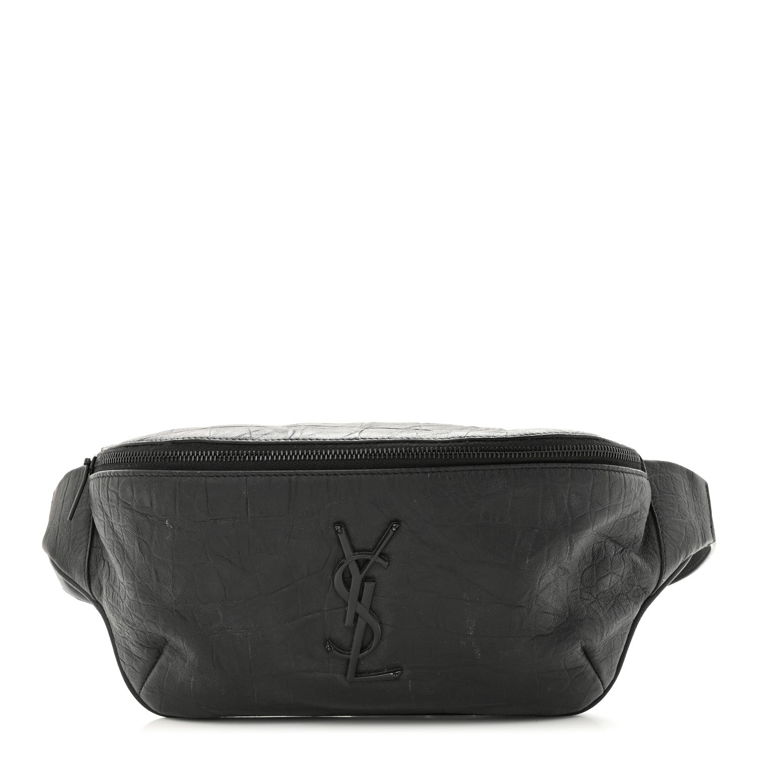 Saint Laurent Calfskin Crocodile Embossed Monogram Belt Bag Black 1 of 12