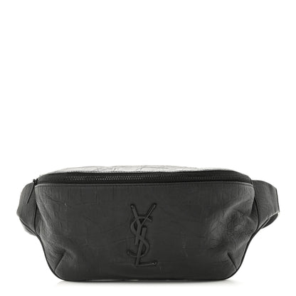 Saint Laurent Calfskin Crocodile Embossed Monogram Belt Bag Black 1 of 12