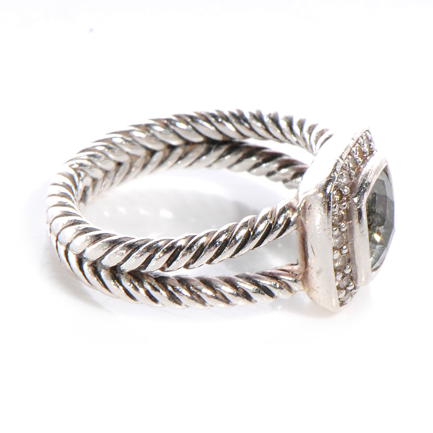 Sterling Silver Diamond Prasiolite 7mm Petite Albion Ring 54 7
