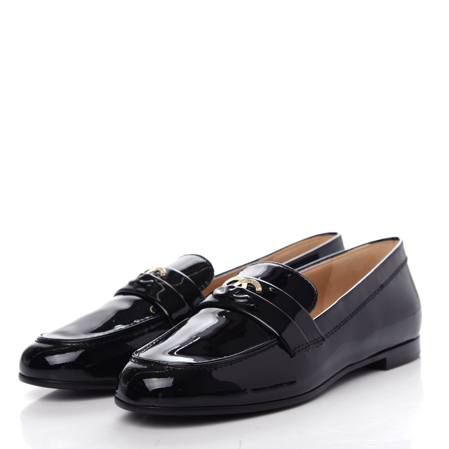 Chanel Patent CC Mocassin Loafers 36.5 Black 3 of 11