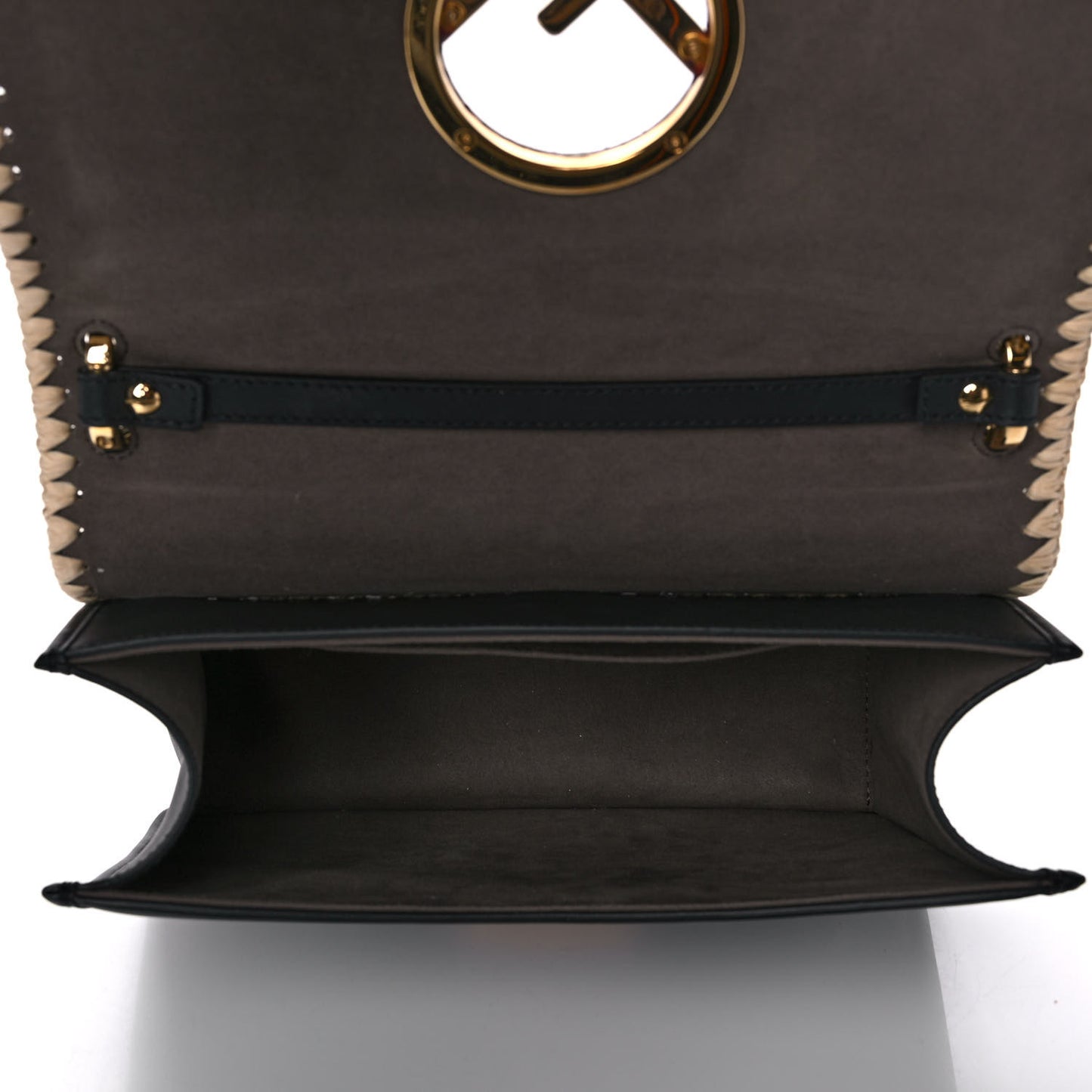 Vitello Century Raffia Snakeskin F is Fendi FF Woven Embroidered Kan I Shoulder Bag Black Natural