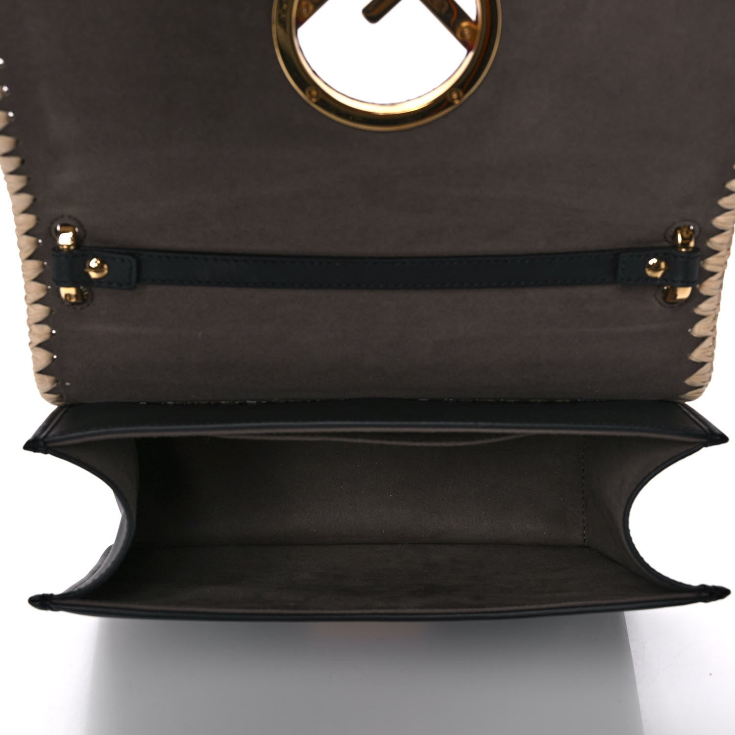 Fendi Vitello Century Raffia Snakeskin F is Fendi FF Woven Embroidered Kan I Shoulder Bag Black Natural 5 of 15