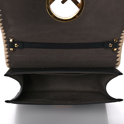 Fendi Vitello Century Raffia Snakeskin F is Fendi FF Woven Embroidered Kan I Shoulder Bag Black Natural 5 of 15