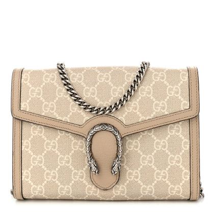 Gucci GG Supreme Monogram Textured Dollar Calfskin Mini Dionysus Chain Wallet Beige Mystic White Oatmeal 1 of 13