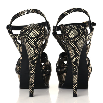 Saint Laurent Calfskin Python Print Tribute Platform Sandals 40 Black Platino 5 of 9