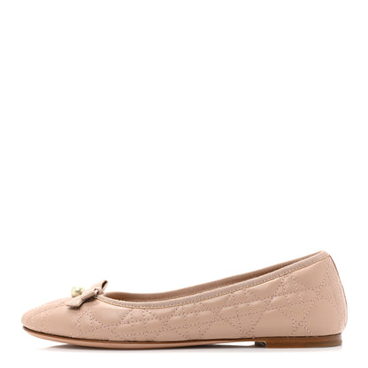 Christian Dior Calfskin Cannage Pearl Bow Ballet Flats 37.5 Nude 1 of 8
