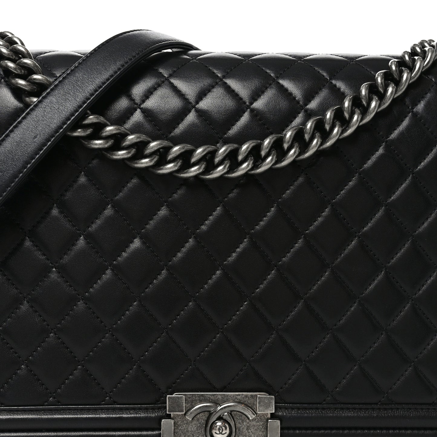 Lambskin Quilted Large Boy Flap Black