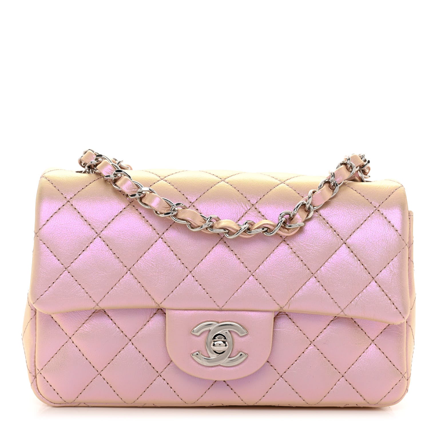 Chanel Iridescent Calfskin Quilted Mini Rectangular Flap Pink 1 of 10