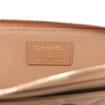 Chanel Caviar Quilted Crystal CC Zip Around Card Holder Dark Beige 6 of 8