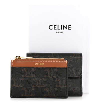 Celine Canvas Triomphe Compact Triomphe Wallet With Coin Purse Tan 11 of 11