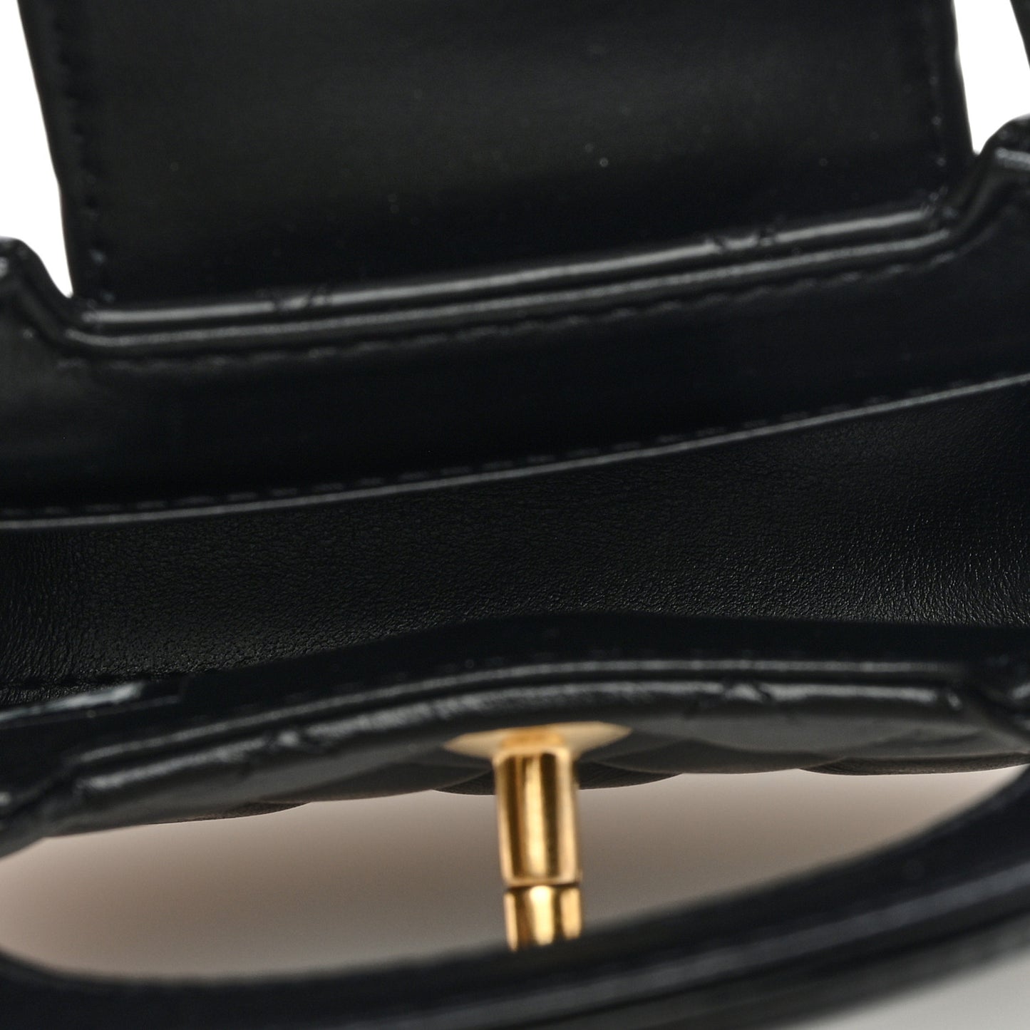 Shiny Aged Calfskin Quilted Mini Nano Kelly Shopper Black
