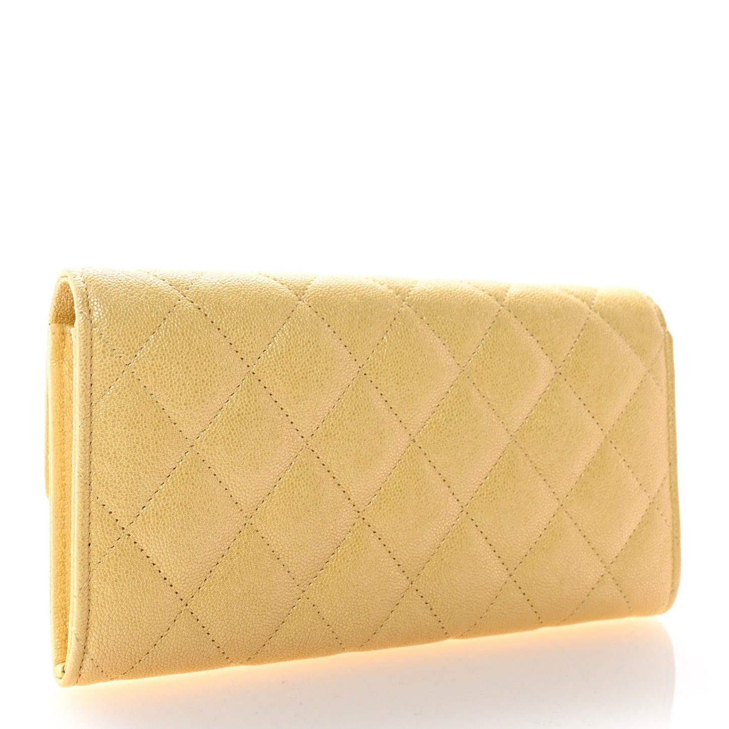 Iridescent Caviar Quilted Long Gusset Flap Wallet Yellow