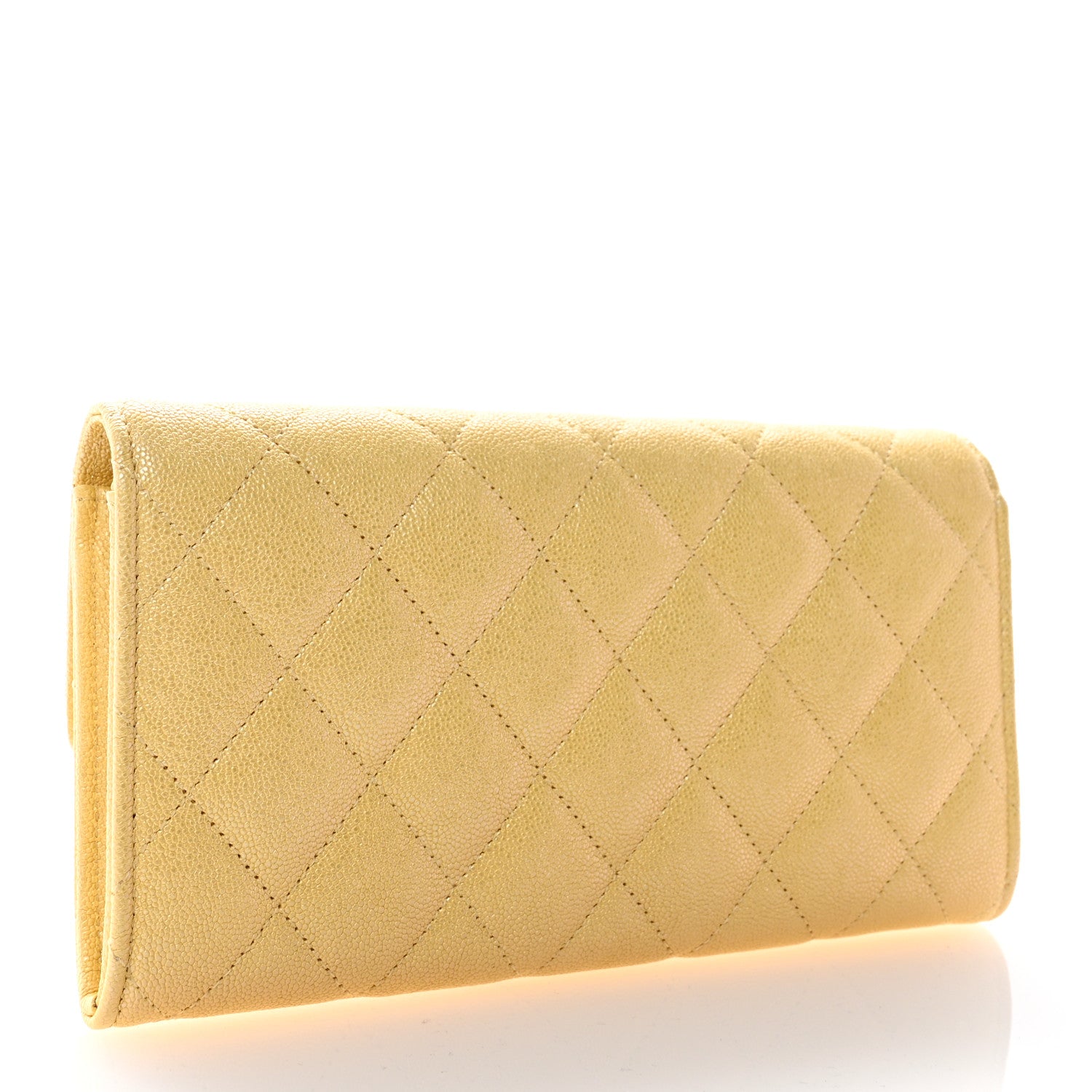 Chanel Iridescent Caviar Quilted Long Gusset Flap Wallet Yellow 3 of 8