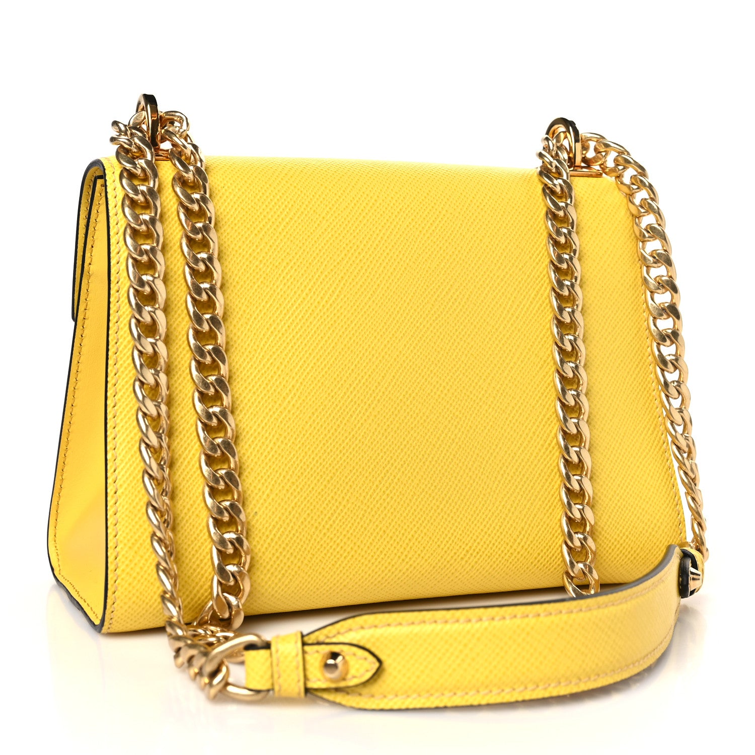 Prada Saffiano Cuir Calfskin Monochrome Envelope Flap Chain Shoulder Bag Sole 3 of 9