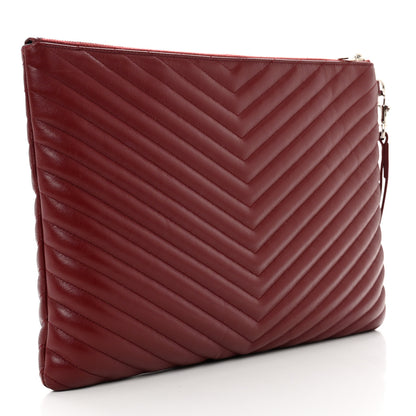 Saint Laurent Calfskin Matelasse Chevron Monogram Document Holder Rouge Legion 3 of 9