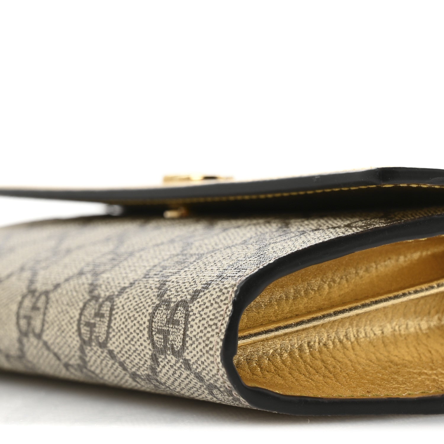 Gucci Metallic Calfskin GG Supreme Monogram Petite GG Marmont Wallet Chain Bag Gold Beige Ebony 10 of 10