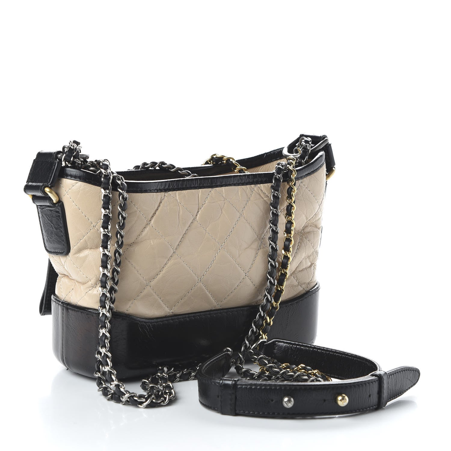 Chanel Aged Calfskin Quilted Small Gabrielle Hobo Beige Black 3 of 10