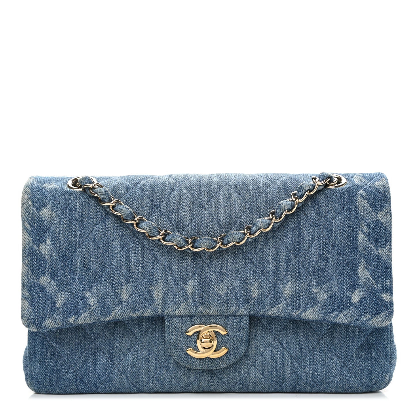 Denim Quilted Medium Double Flap Blue