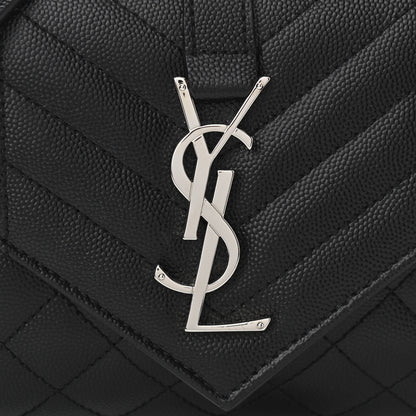 Saint Laurent Grain De Poudre Tri-Quilt Small College Monogram Satchel Black 7 of 10