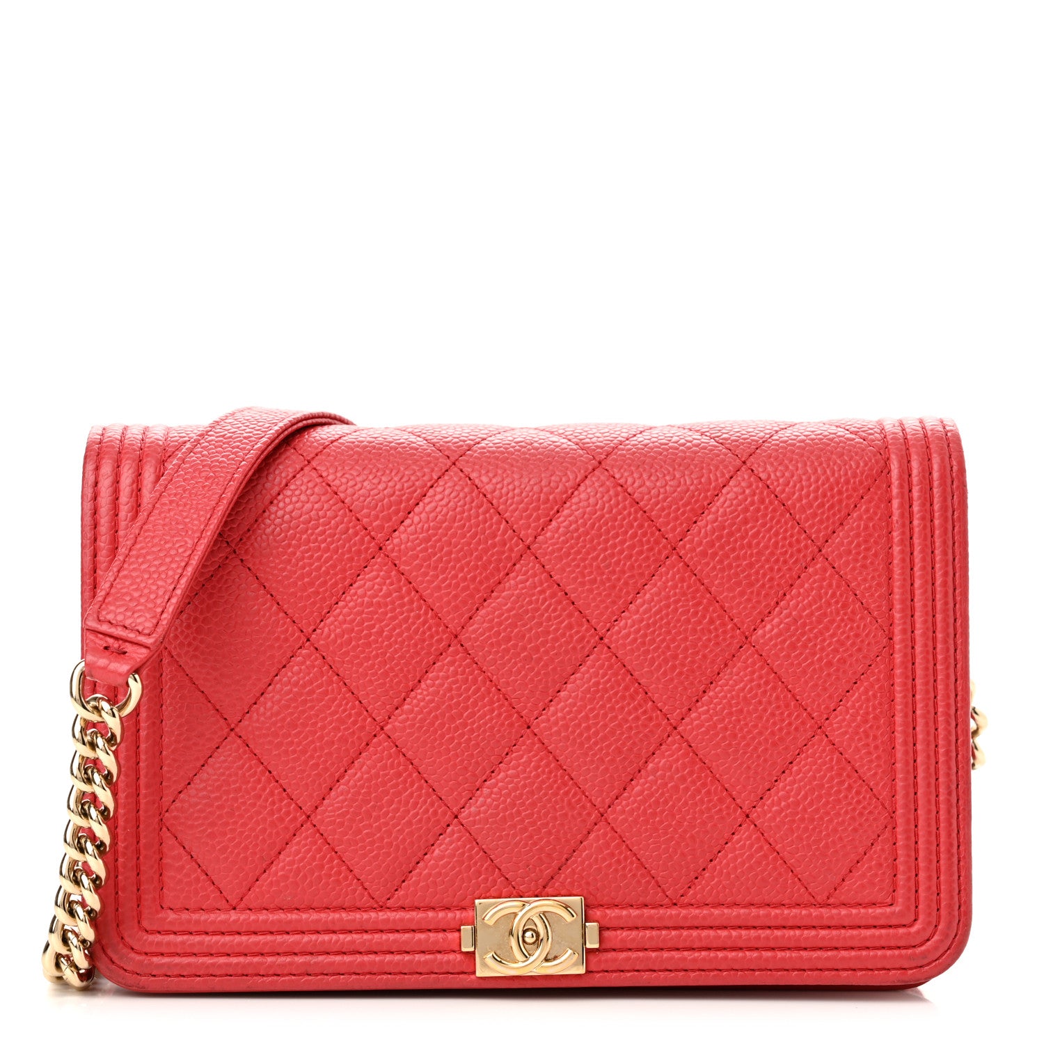 Chanel Caviar Quilted Boy Wallet On Chain WOC Red 1 of 13