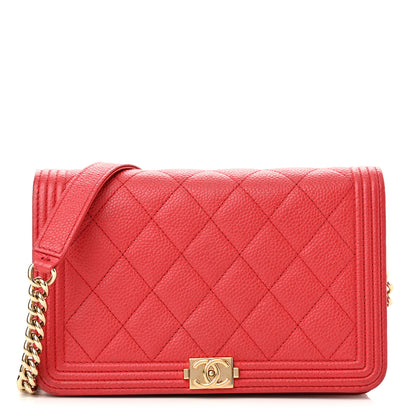 Chanel Caviar Quilted Boy Wallet On Chain WOC Red 1 of 13