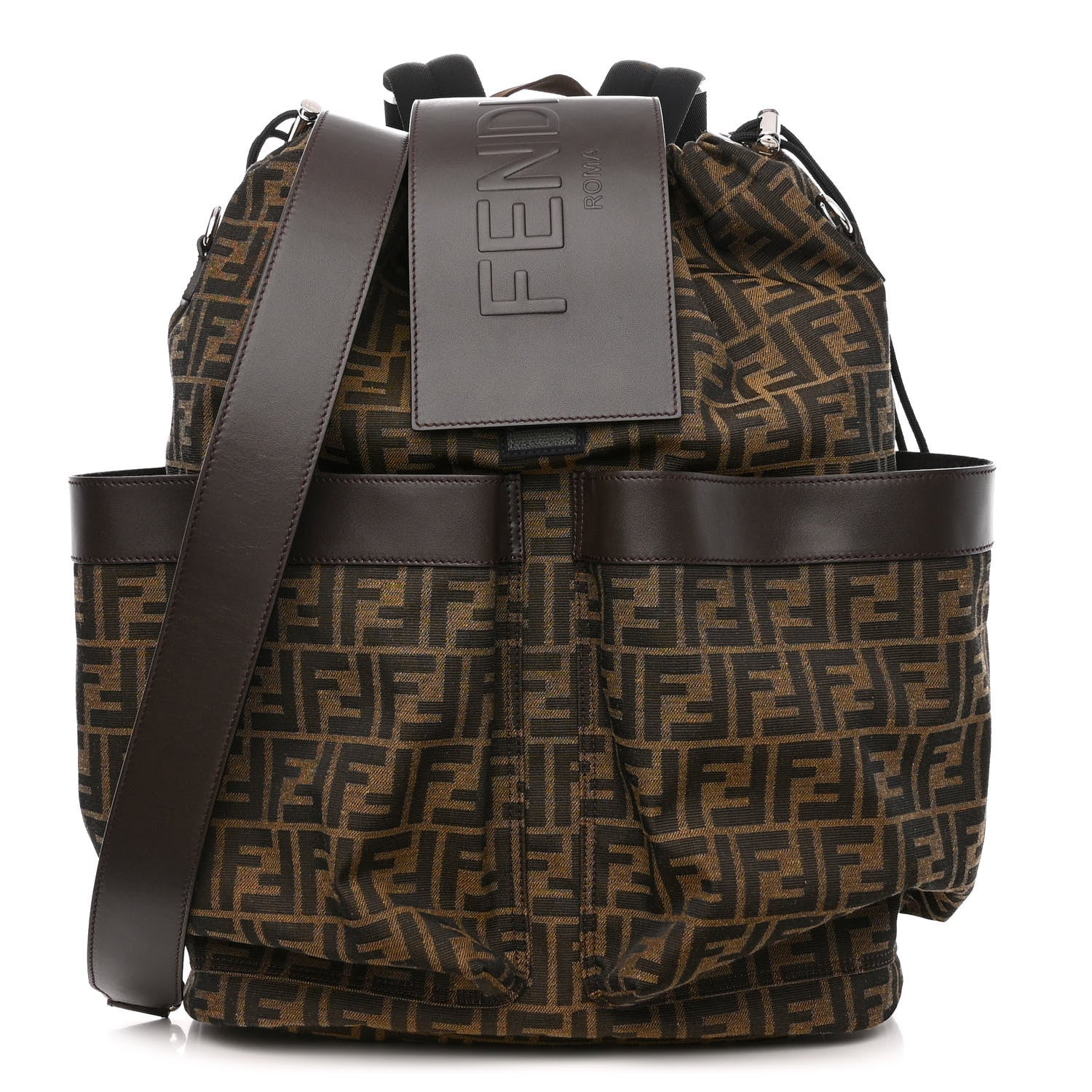Fendi Recycled Fabric Jacquard Vitello Astro FF 1974 Large Fendi Strike Backpack Tobacco Moro Ebano 1 of 10