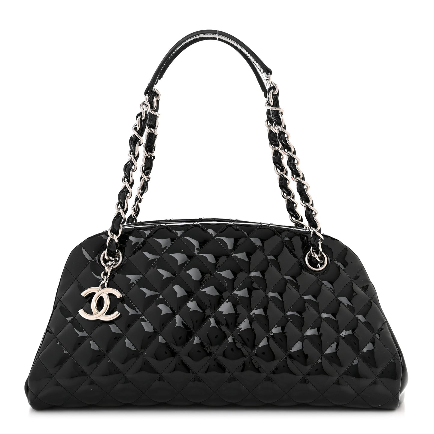 Patent Quilted Medium Just Mademoiselle Bowling Bag Black