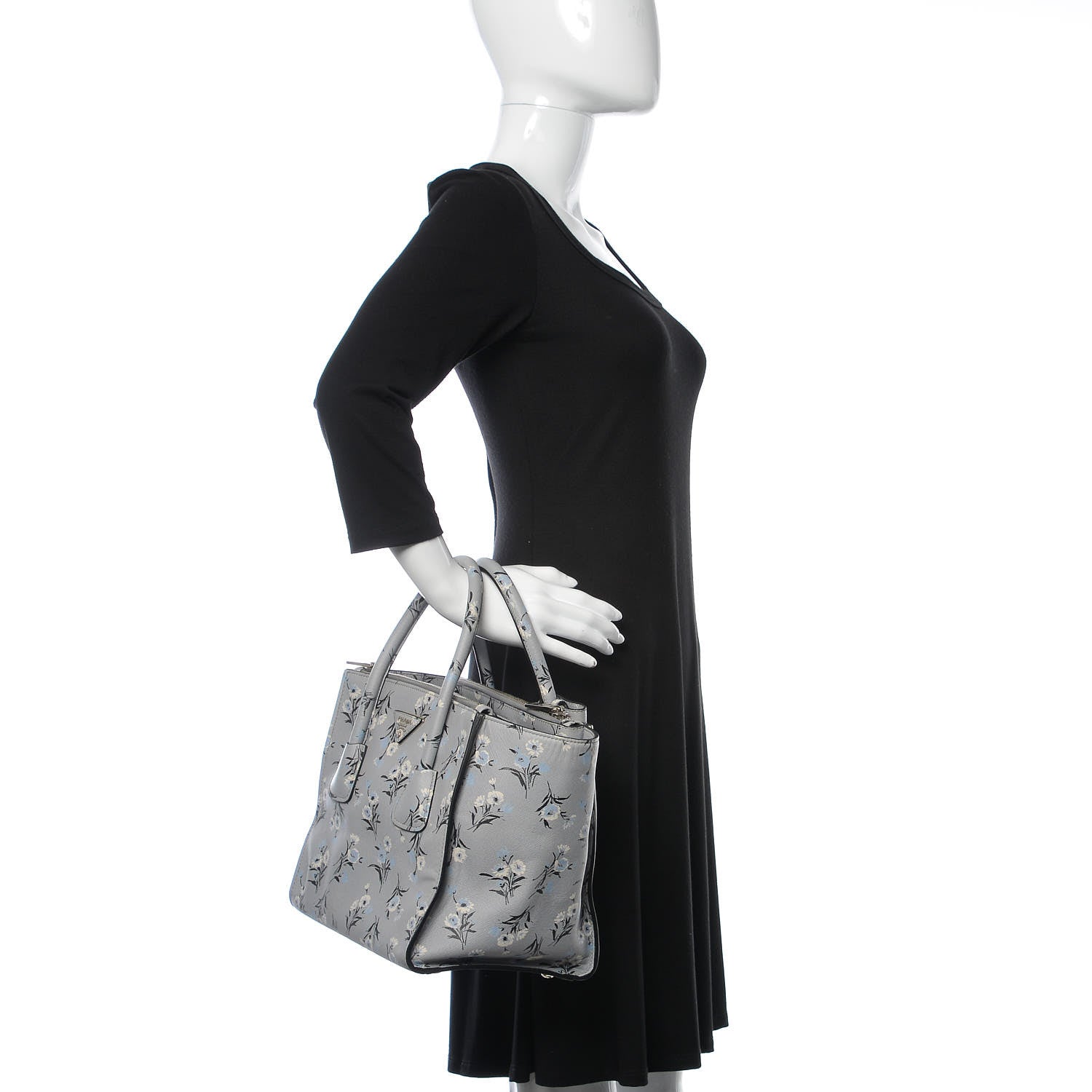 Prada Soft Saffiano Floral Print Twin Pocket Tote Acciaio 3 of 7