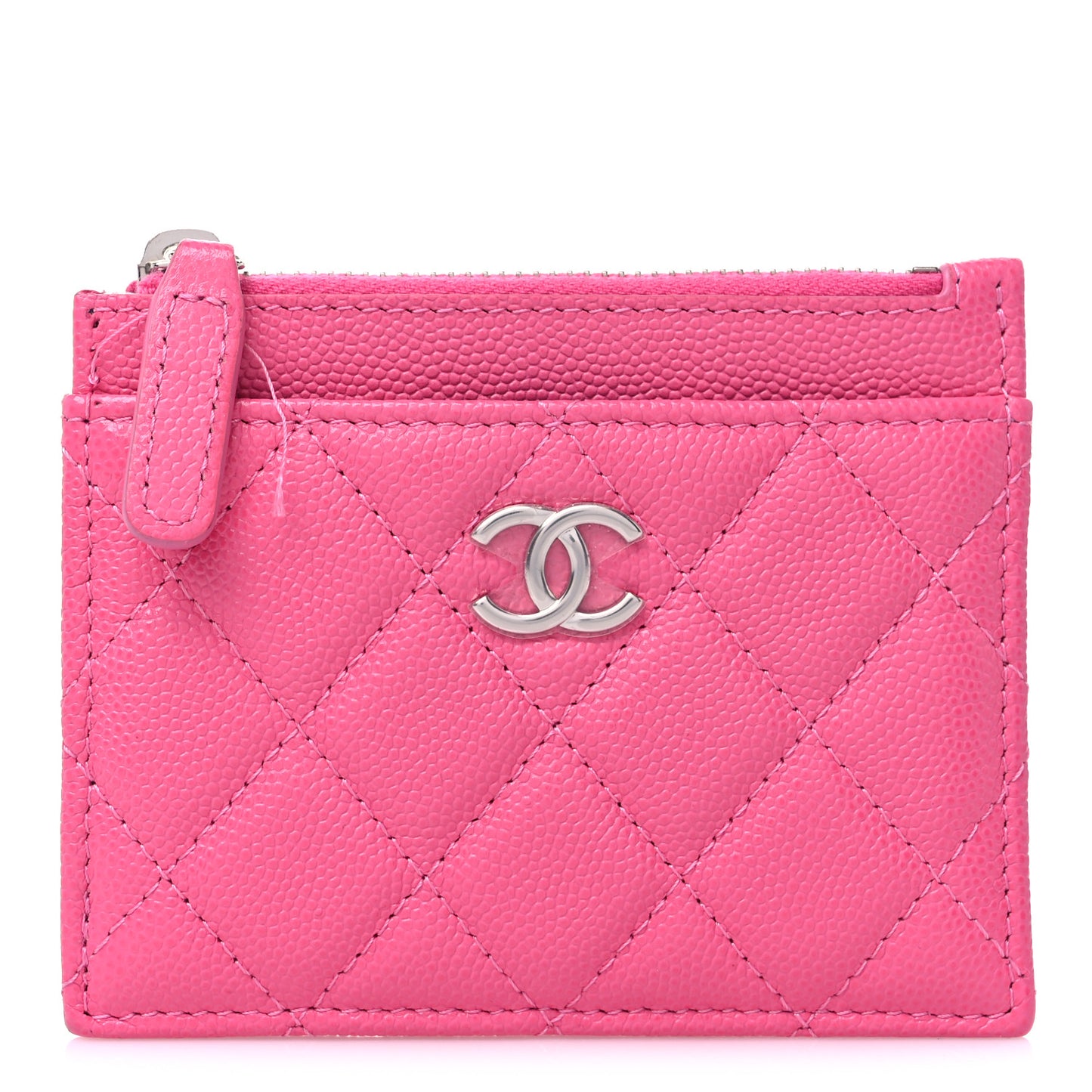 Caviar Quilted CC Zip Card Holder Dark Pink