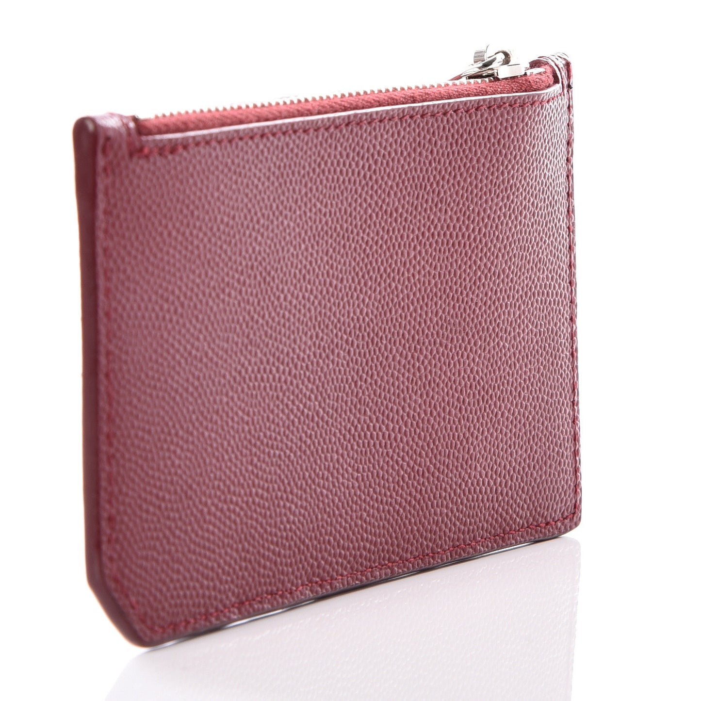 Grained Calfskin 5 Fragments Zip Pouch Card Holder Burgundy