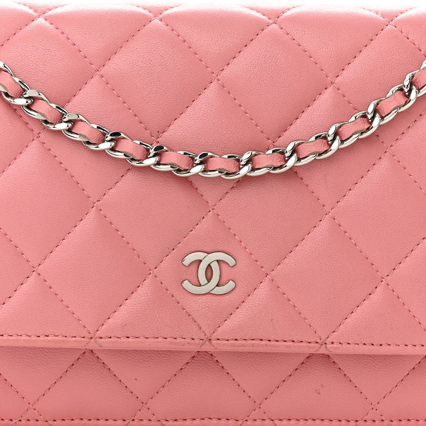 Lambskin Quilted Wallet On Chain WOC Pink