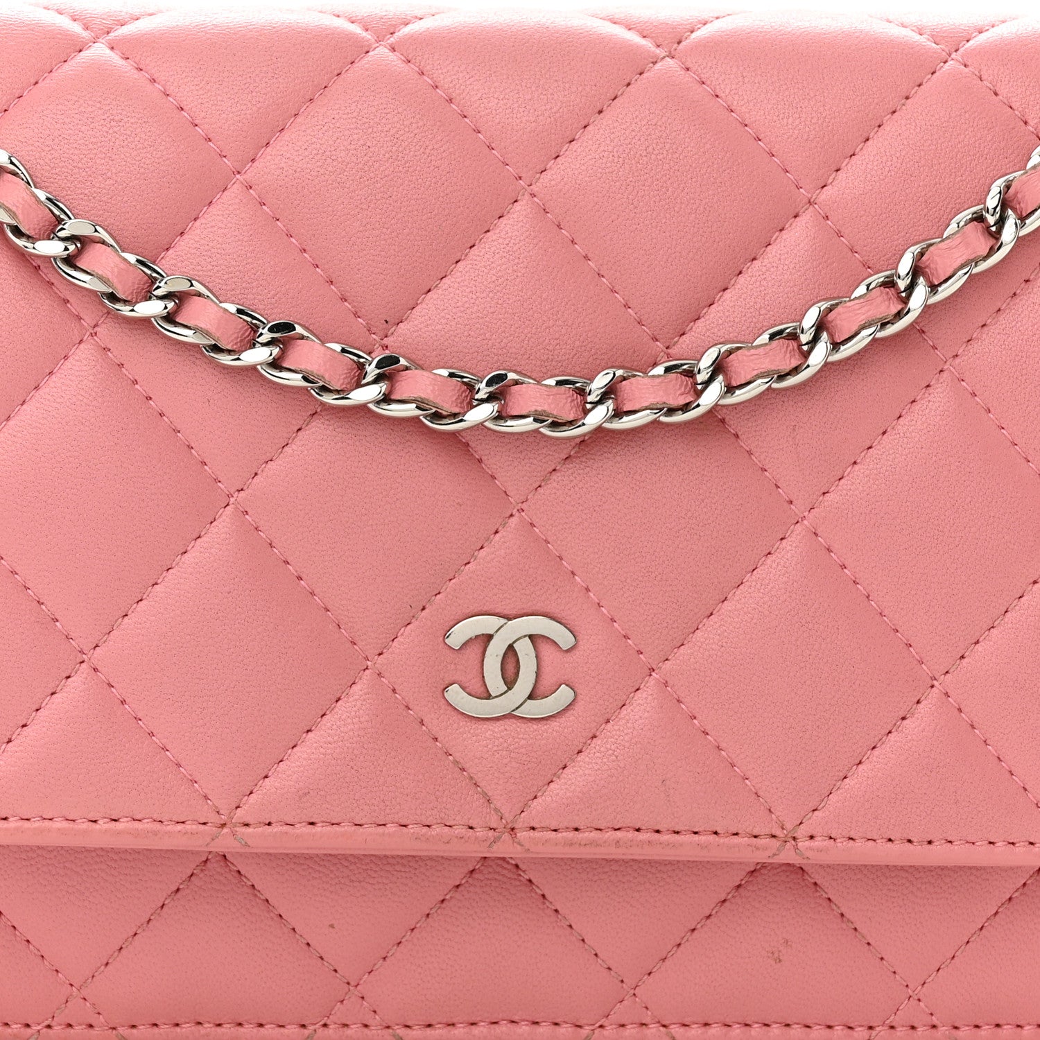 Chanel Lambskin Quilted Wallet On Chain WOC Pink 9 of 11
