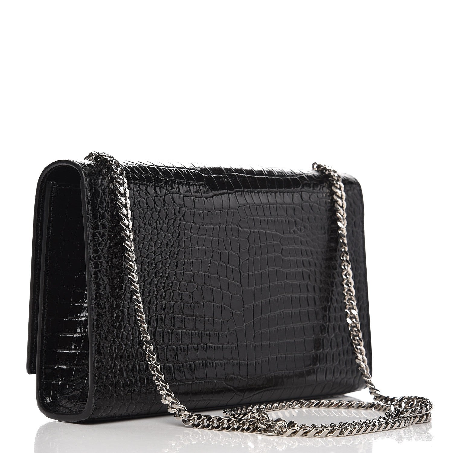 Saint Laurent Calfskin Crocodile Embossed Medium Classic Monogram Kate Tassel Satchel Black 3 of 7