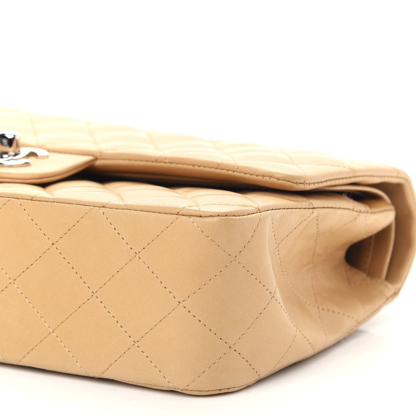 Lambskin Quilted Medium Double Flap Beige