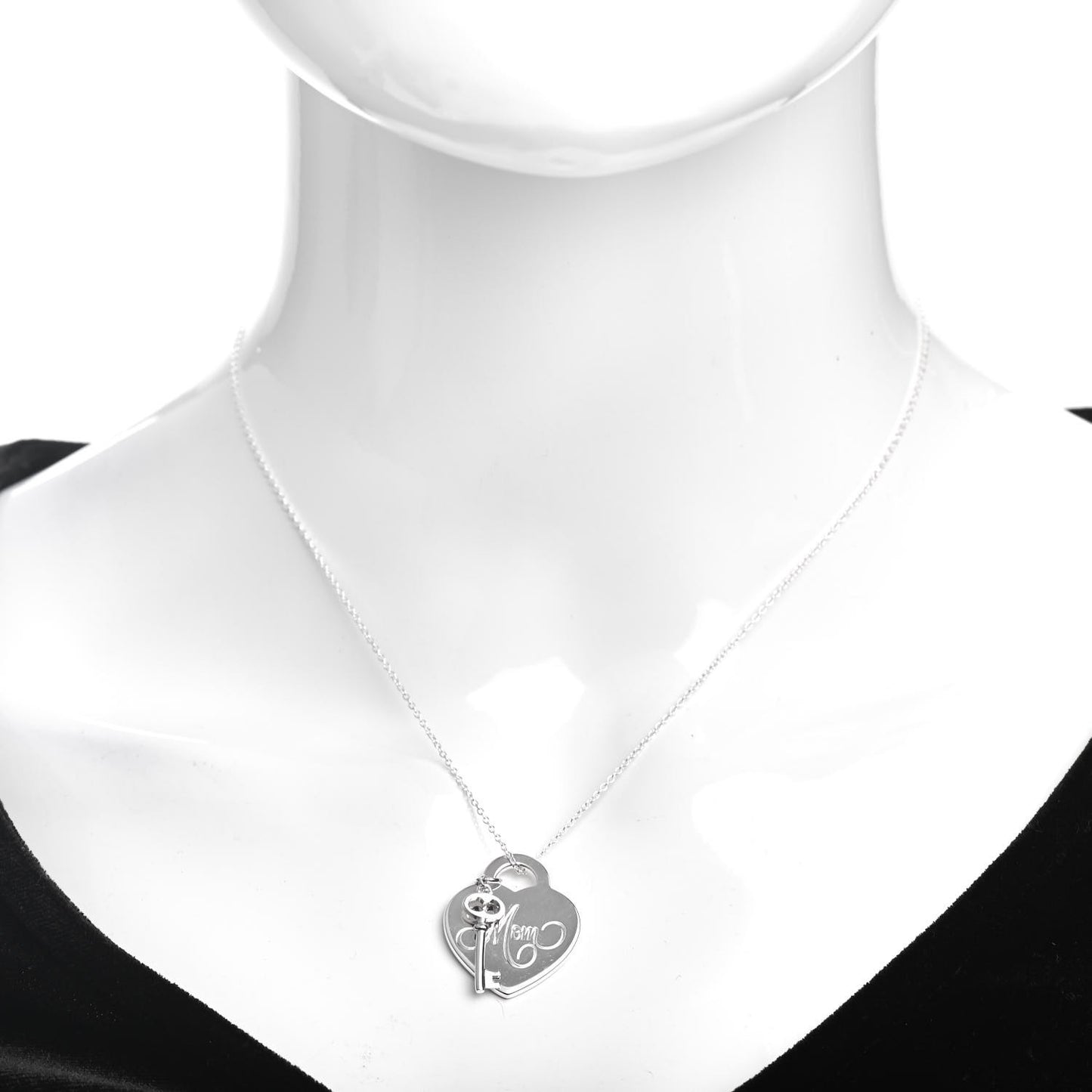 Sterling Silver Mom Heart Tag Key Pendant Necklace