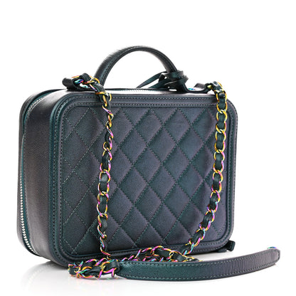 Chanel Iridescent Caviar Quilted Medium CC Filigree Vanity Case Dark Turquoise 3 of 13