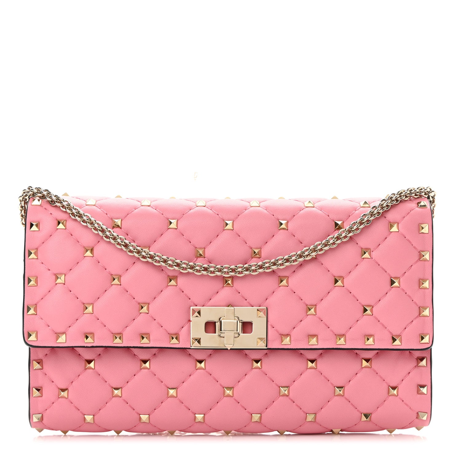Valentino Garavani Nappa Rockstud Spike Wallet On Chain Paradise Rose 1 of 11