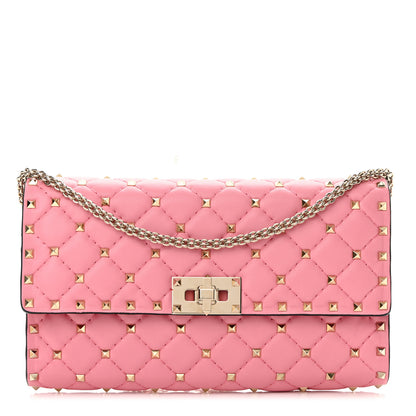 Valentino Garavani Nappa Rockstud Spike Wallet On Chain Paradise Rose 1 of 11
