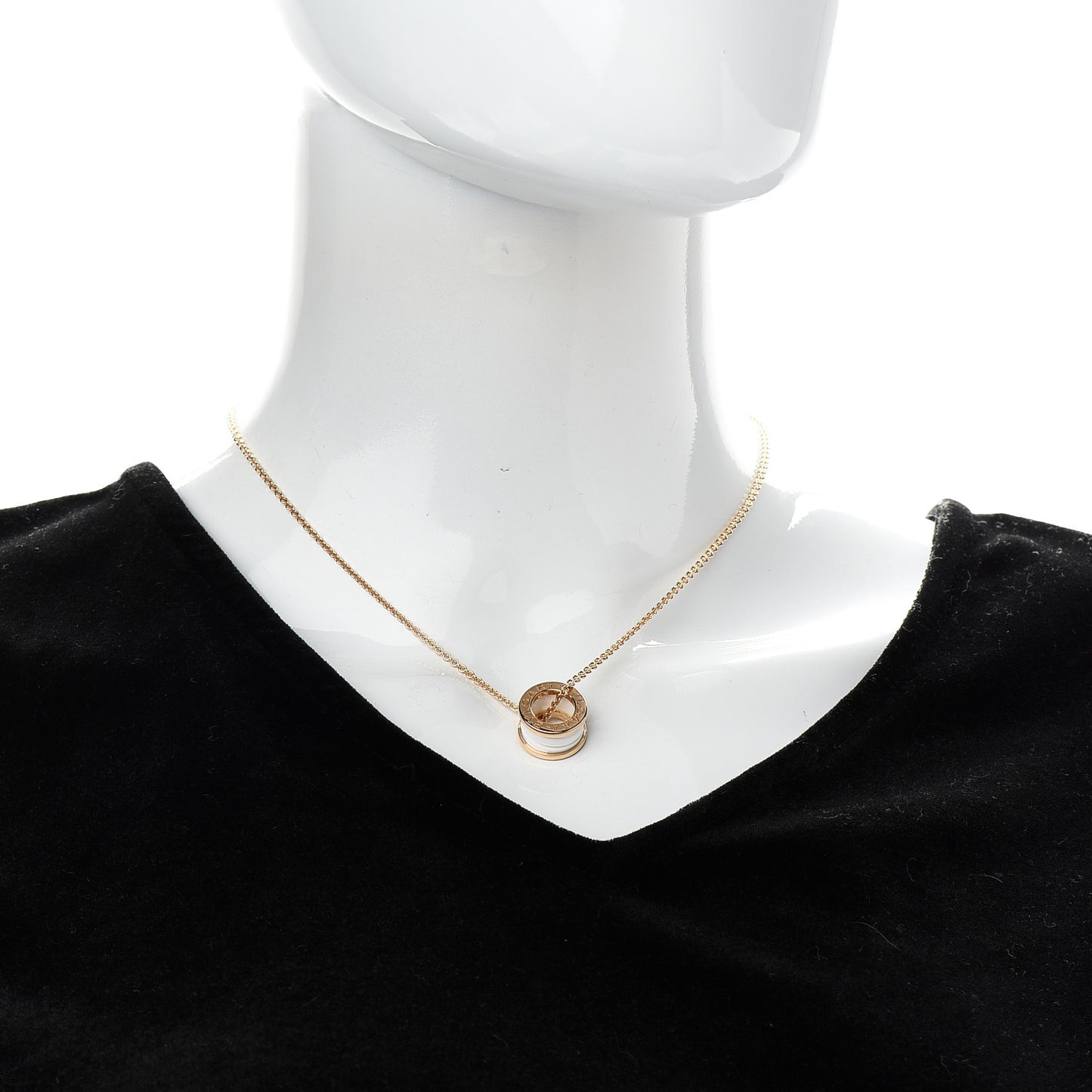 18K Rose Gold White Ceramic B.Zero1 Pendant Necklace
